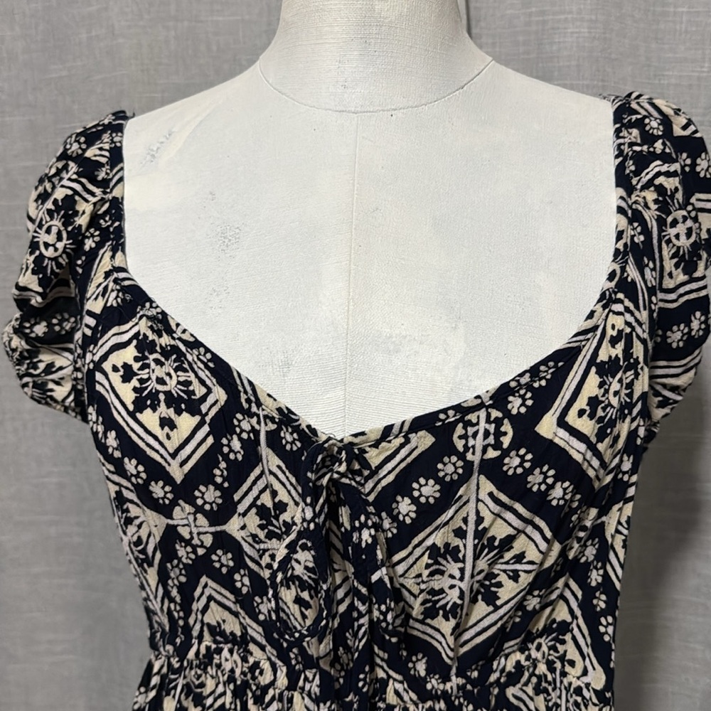 Angie brand-Pop Over Dress-Sz M-Rayon-NavyWhite/Floral-Boho Chic-Deep V Neck - Picture 3 of 11